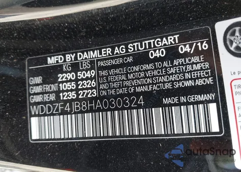 2017 Mercedes-Benz E 300 from USA, damaged, VIN WDDZF4JB8HA030324